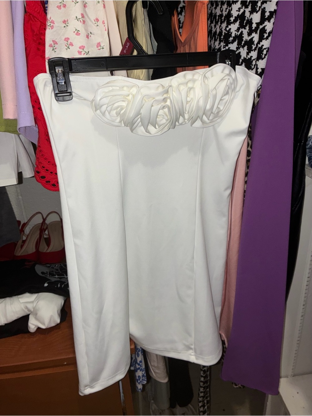 Women's White Strapless Floral-Trim Pencil Skirt